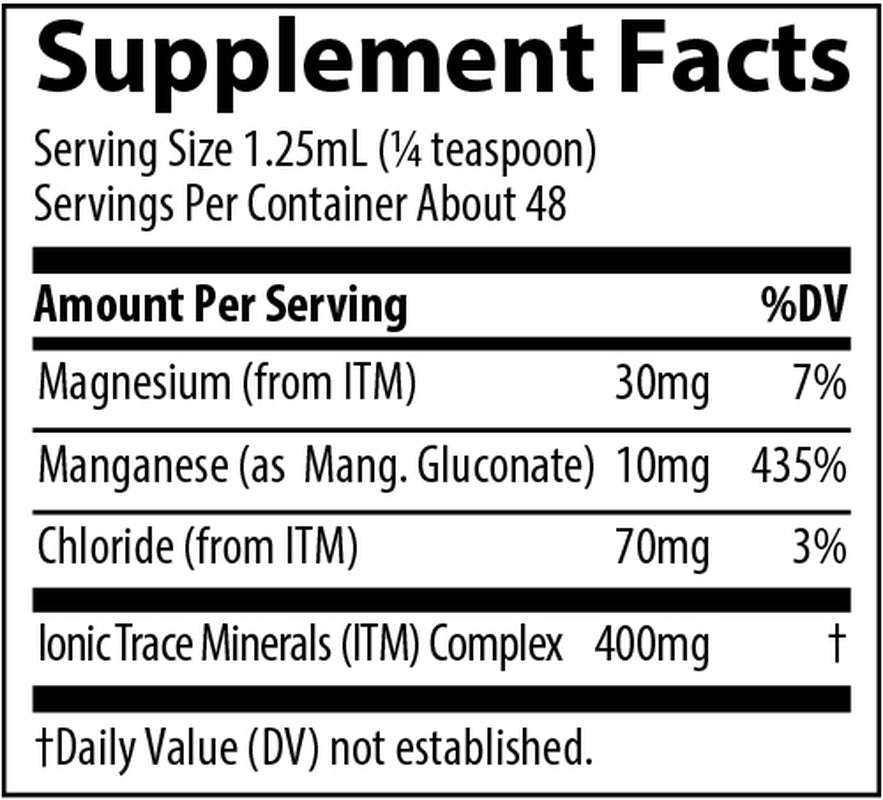 Trace Minerals | Liquid Ionic Manganese | Activates Enzymes & Supports Healthy Metabolism | Non-Gmo, Gluten Free, Certified Vegan | 2Oz 10 Mg per Serving