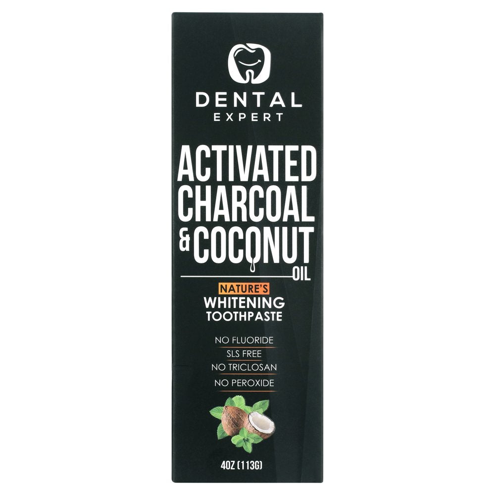 Dental Expert Activated Charcoal Teeth Whitening Toothpaste [Coconut Oil] Kids & Adults - Destroys Bad Breath - Best Natural Activated Vegan Black Tooth Paste Whitener