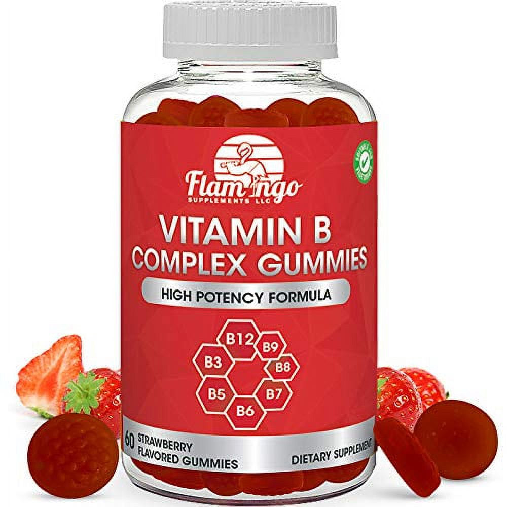Vitamin B Complex Gummies: Vitamin B12, B7 (Biotin), B6, B3 (Niacin), B5, B8, B9 (Folate). Supports Prenatal- Vegan Diet- Older Adults - Hair Nails - B Complex Vitamin Supplement- Two Month Supply