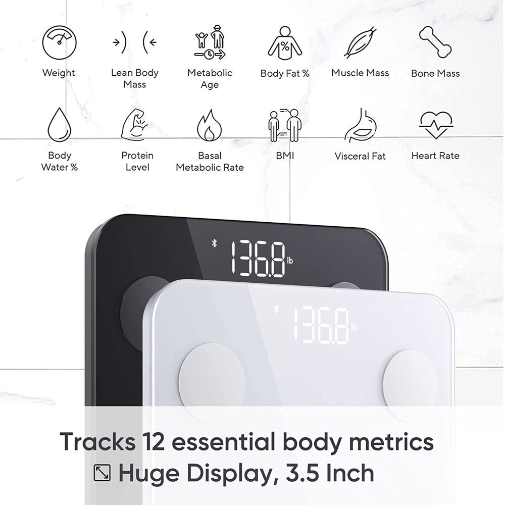 WYZE Scale S, Bluetooth Connected Smart Scale for Body Weight and BMI, Body Composition Analyzer, Body Fat Scale, Digital Bathroom Scale, Heart Rate Monitor, 400 Lb