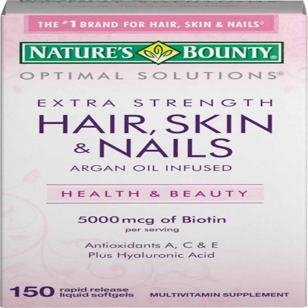 Nature'S Bounty Optimal Solutions Extra Srength Hair Skin & Nails 5000 Mcg of Biotin, Softgels 150 Ea (Pack of 4)