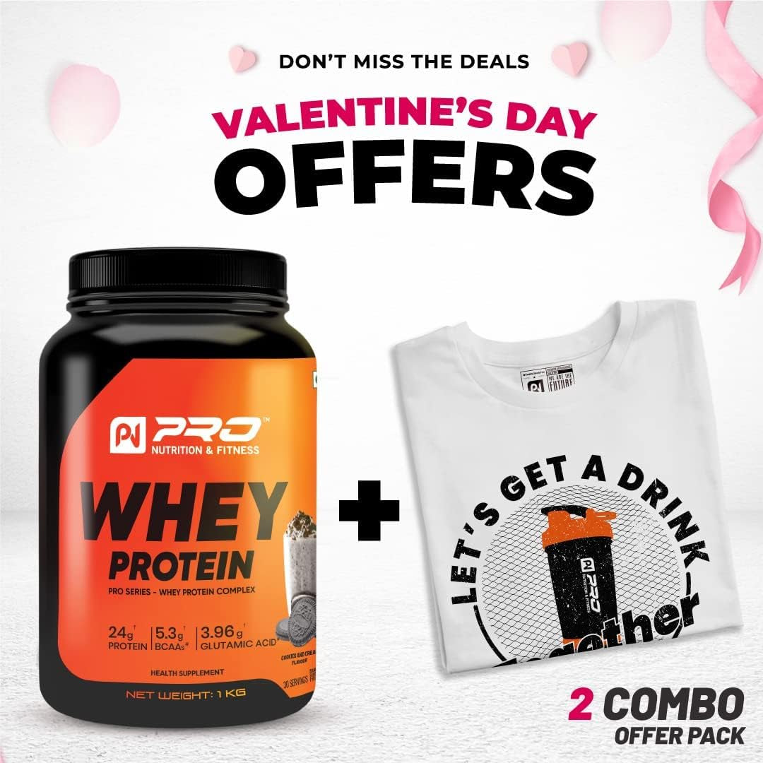 Admart USA Fomulated Whey Protein Powder, 24G Protein, 5.3G BCAA, 3.96G Glutamine – 30 Servings (Cookies and Cream) with T-Shirt Free Size