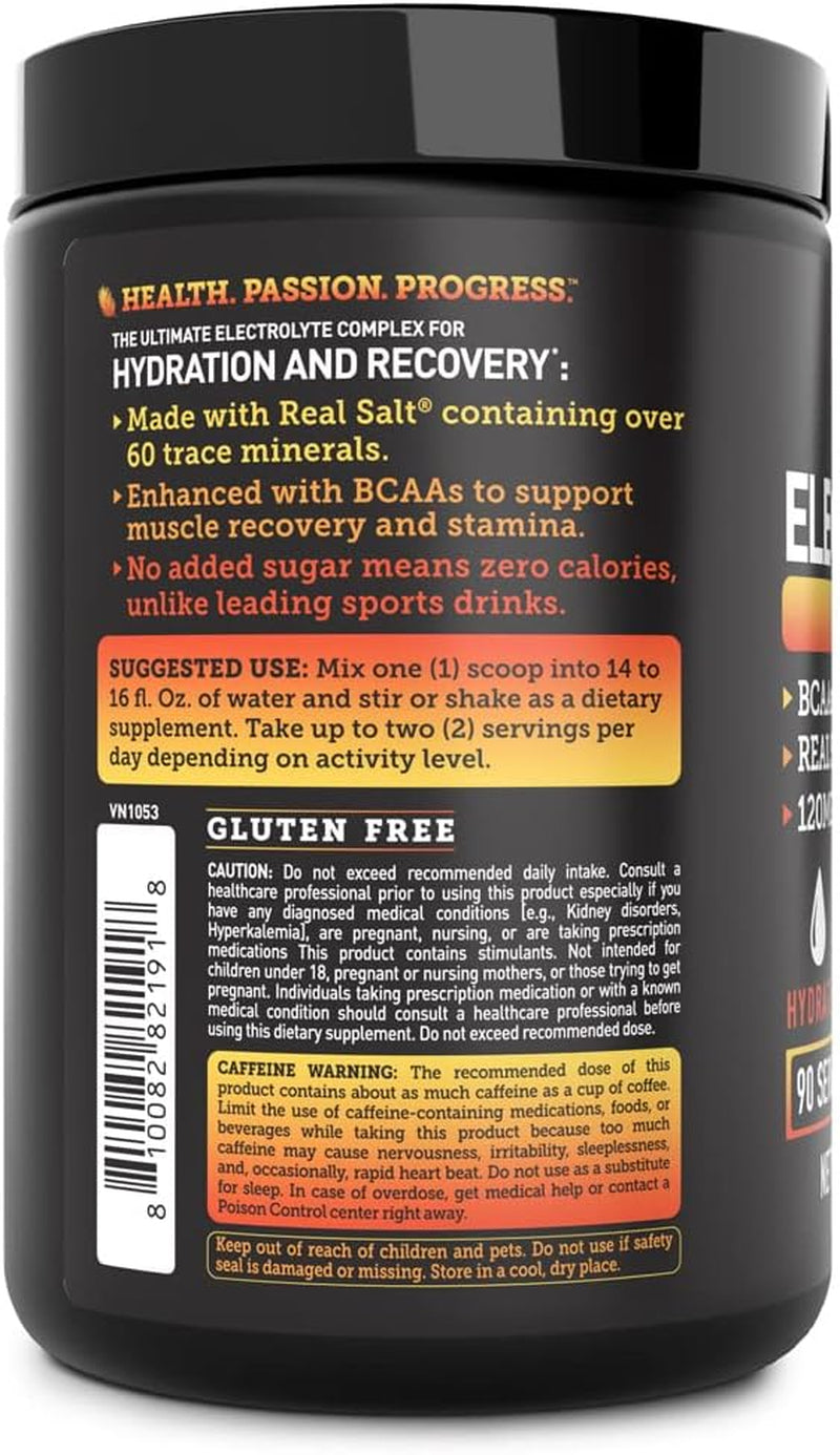 Véla Electrolyte Powder Recovery Drink + Energy (90 Servings | Peach Mango) W Real Salt +Bcaas Sugar Free Electrolyte Supplement W Potassium Zinc & Magnesium for Hydration