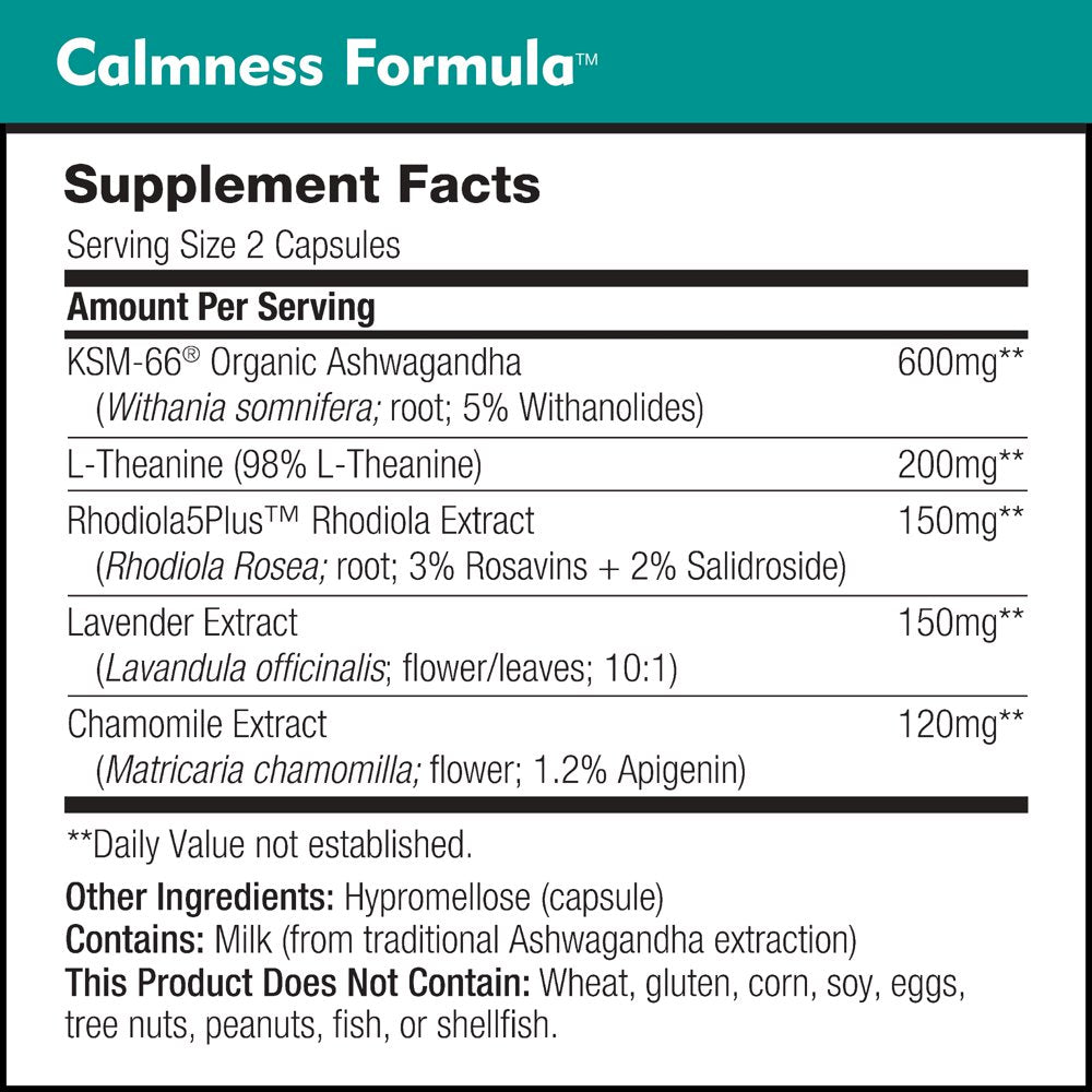 Calmness Formula by Dailynutra - Stress and Anxiety Relief Pills - Supplement Promotes a Natural Calm Mood | Effective & Safe - Featuring Clinically Studied KSM-66 Ashwagandha (90 Capsules)