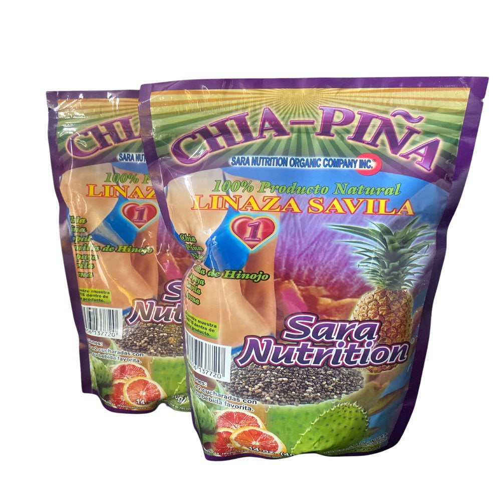 2 -Pack Chia Pineapple Linaza Flax Seed Sara Nutrition Colon Cleanse 14Oz