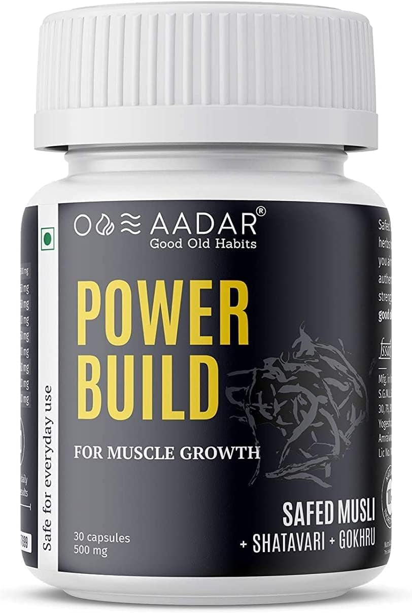 CROW AADAR Power Build | Ayurvedic Muscle Gain Capsules | Helps in Muscle Recovery and Improves Performance | 30 Capsules (Pack 2)