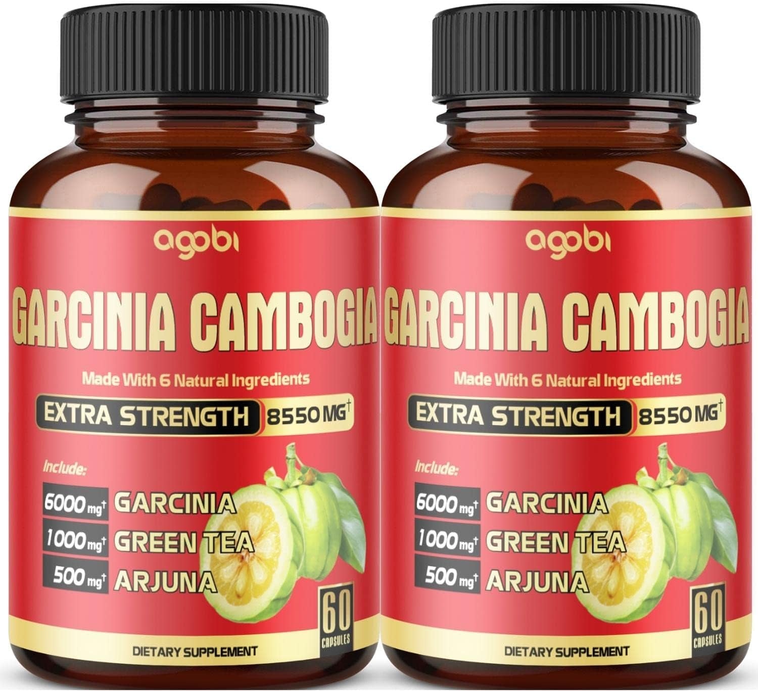 6In1 Garcinia Cambogia Extract Capsules 4 Months - 20:1 Extract 8550Mg with Organic Green Tea, Arjuna, Garlic Bulb, Turmeric & Black Pepper - Balace Body, Mood & Immune Support - 2 Packs 60 Counts