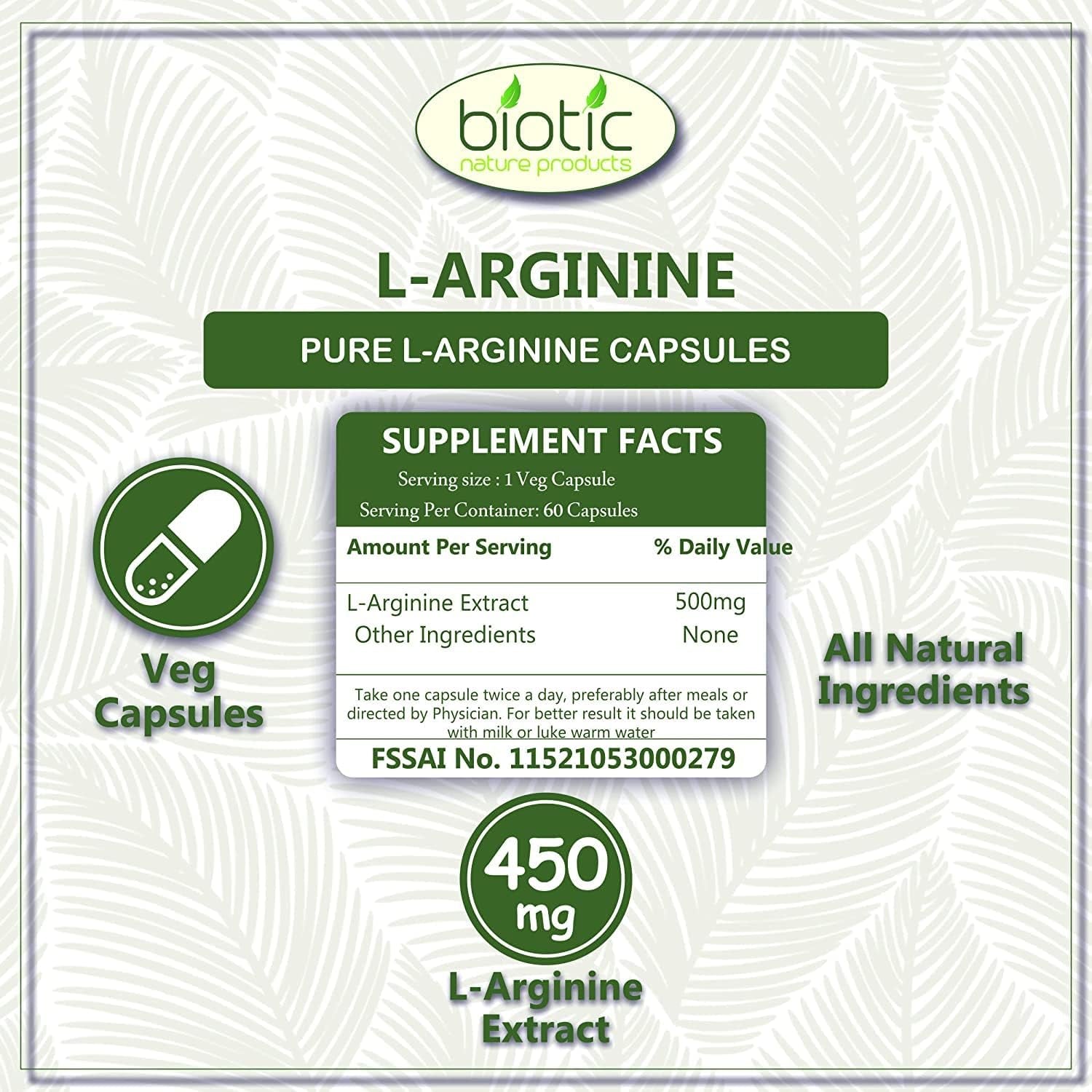 Veena Biotic L-Arginine/L Arginine Capsules 450 Mg for Muscle - 120 Veg Capsules (Pack of 2)