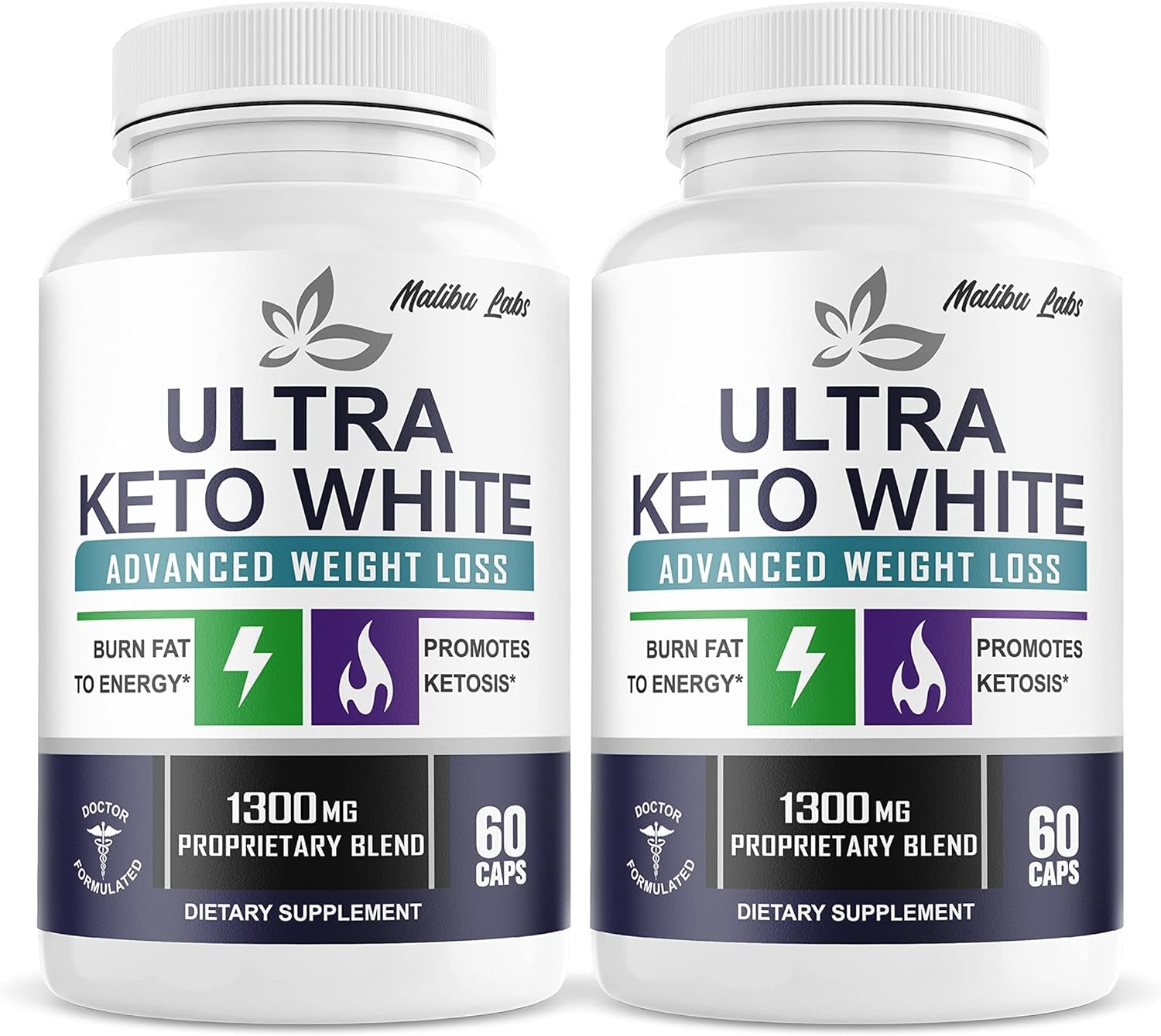 Ultra White Keto, Advanced Ketogenic Pill Shark Formula 1300 MG, Made in the USA, (2 Bottle Pack), 60 Day Supply