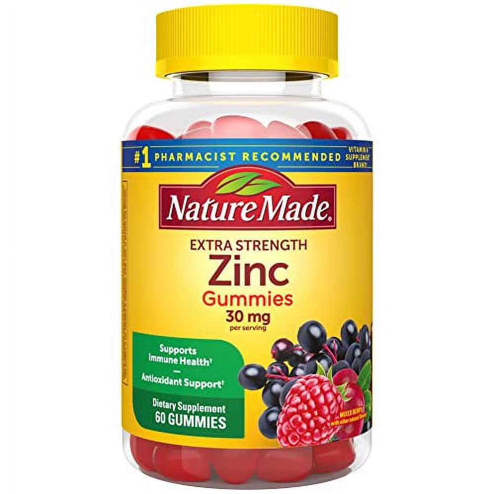 Nature Made Extra Strength Zinc Supplements 30 Mg, Dietary Supplement for Immune Health and Antioxidant Support, 60 Zinc Gummies, 30 Day Supply