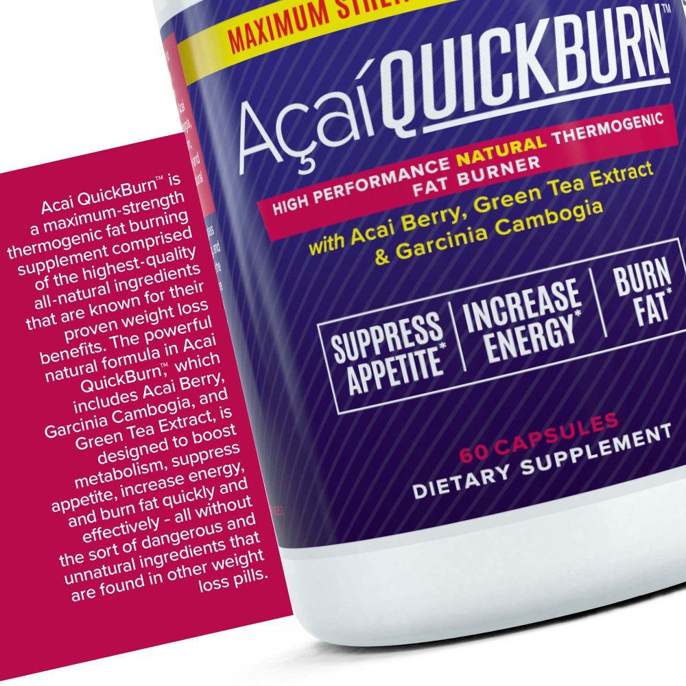 Acai Quick Burn - High Performance Natural Fat Burner with Acai Berry, Garcinia Cambogia and Green Tea, 60 Capsules