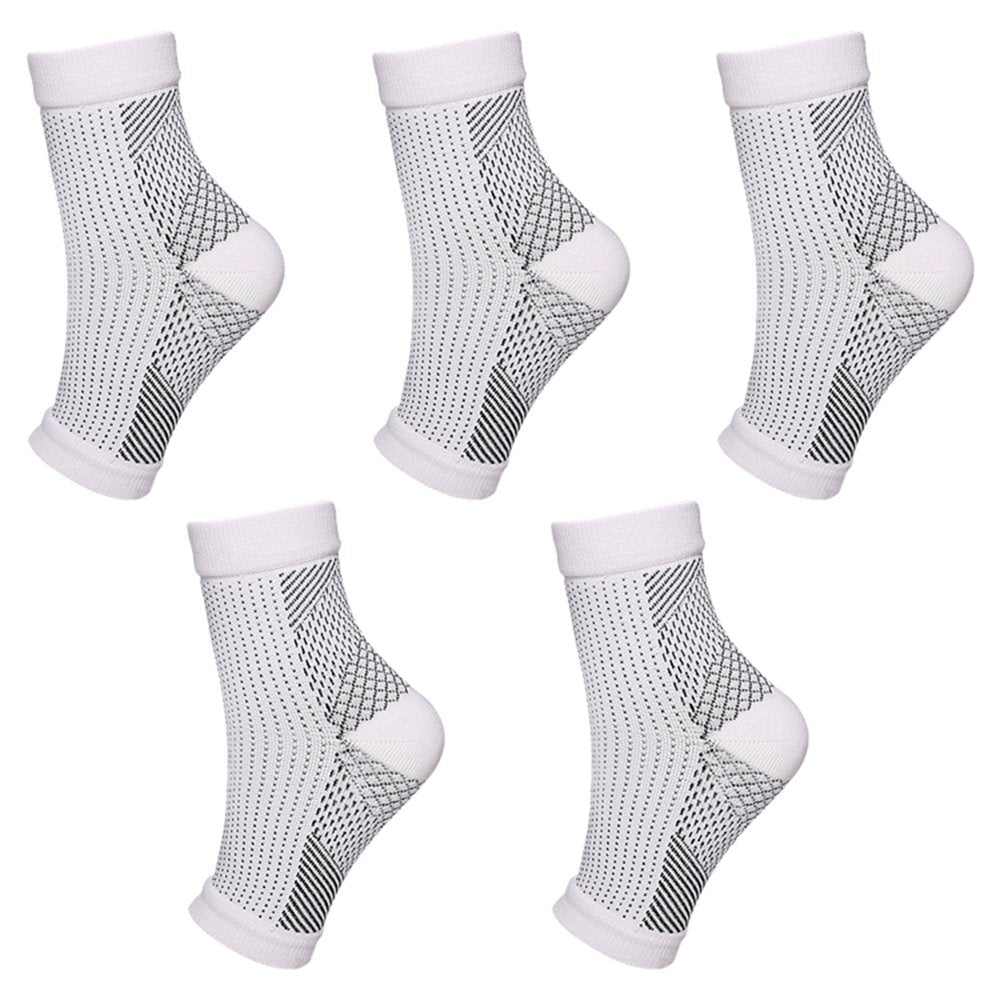 5Pairs Neuropathy Socks - Peripheral Neuritis Compression Toeless Foot Sleeves for Nerve Damage Pain in Feet, Ankle Gout, Plantar Fasciitis Relief Brace for Men and Women (S/M,White)