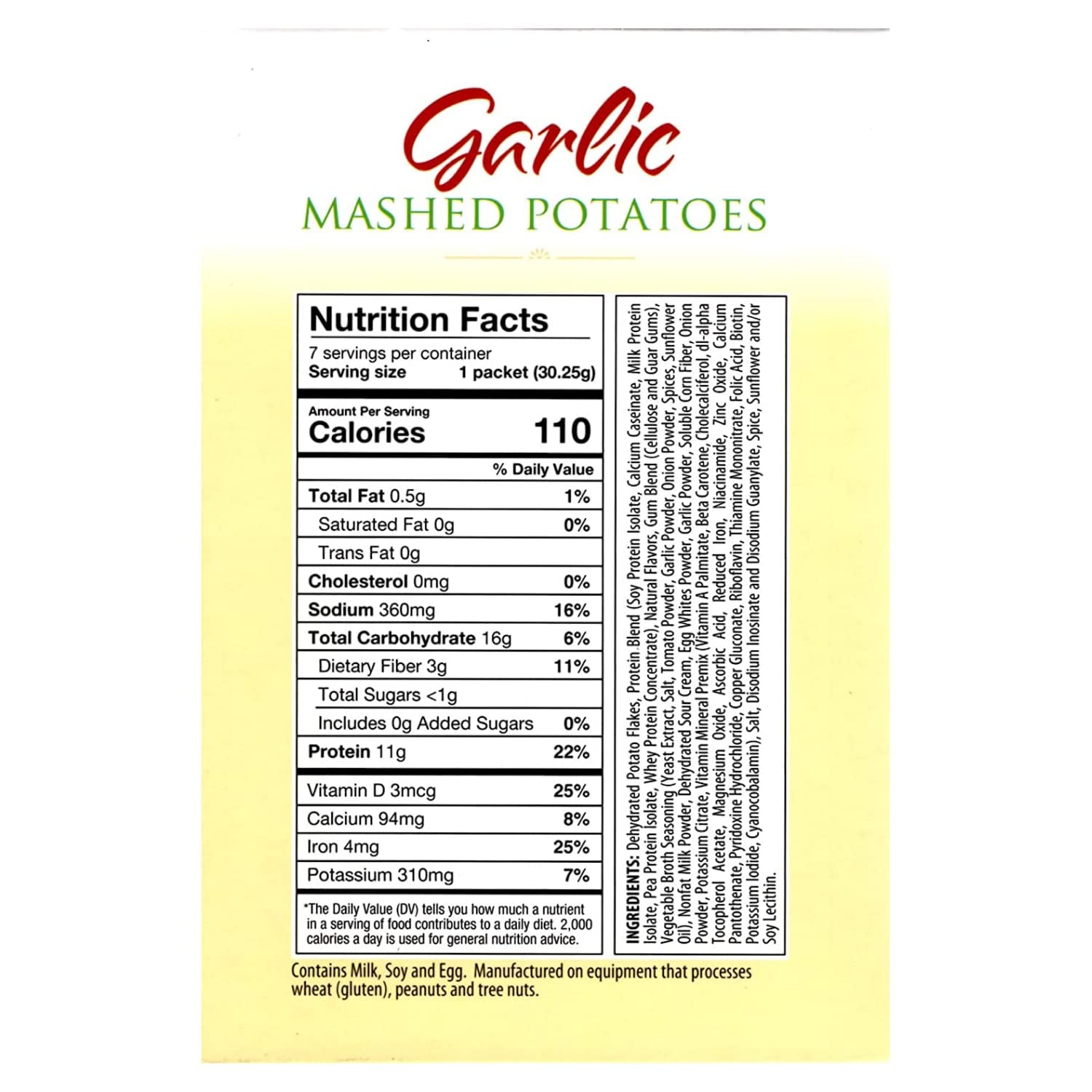 FITWISE - High Protein Garlic Mashed Potatoes Entree, 11G Protein, 110 Calories, KETO Diet Friendly, Ideal Protein Compatible, 7 Servings per Box