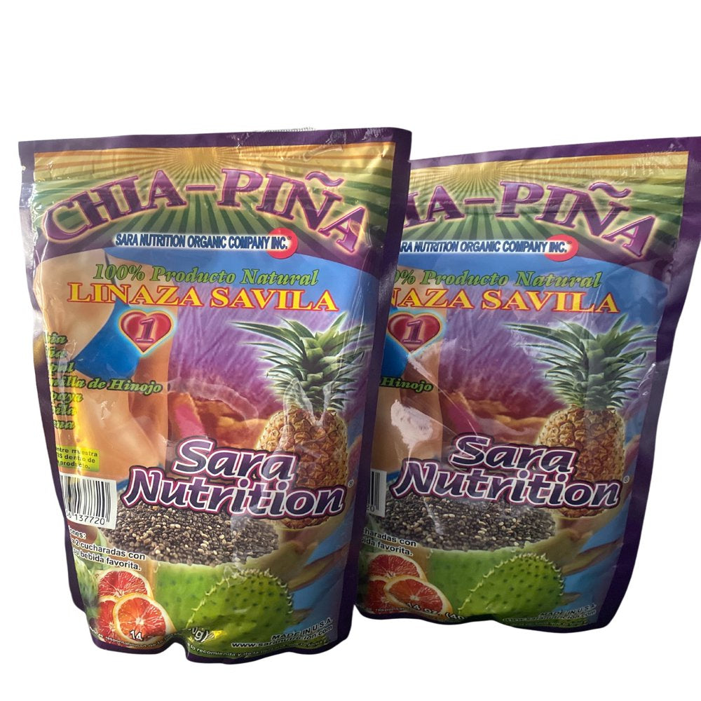 2 -Pack Chia Pineapple Linaza Flax Seed Sara Nutrition Colon Cleanse 14Oz