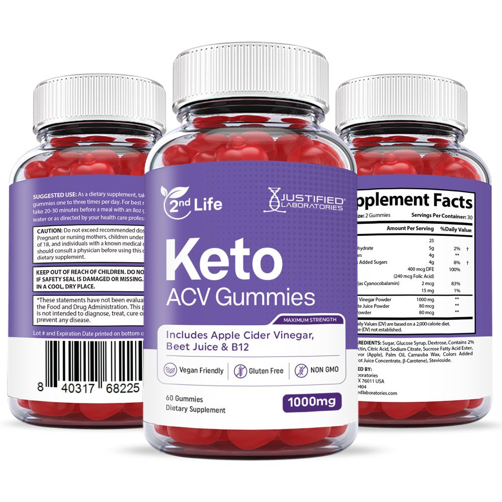 2Nd Life Keto ACV Gummies 1000MG Dietary Supplement 120 Gummys