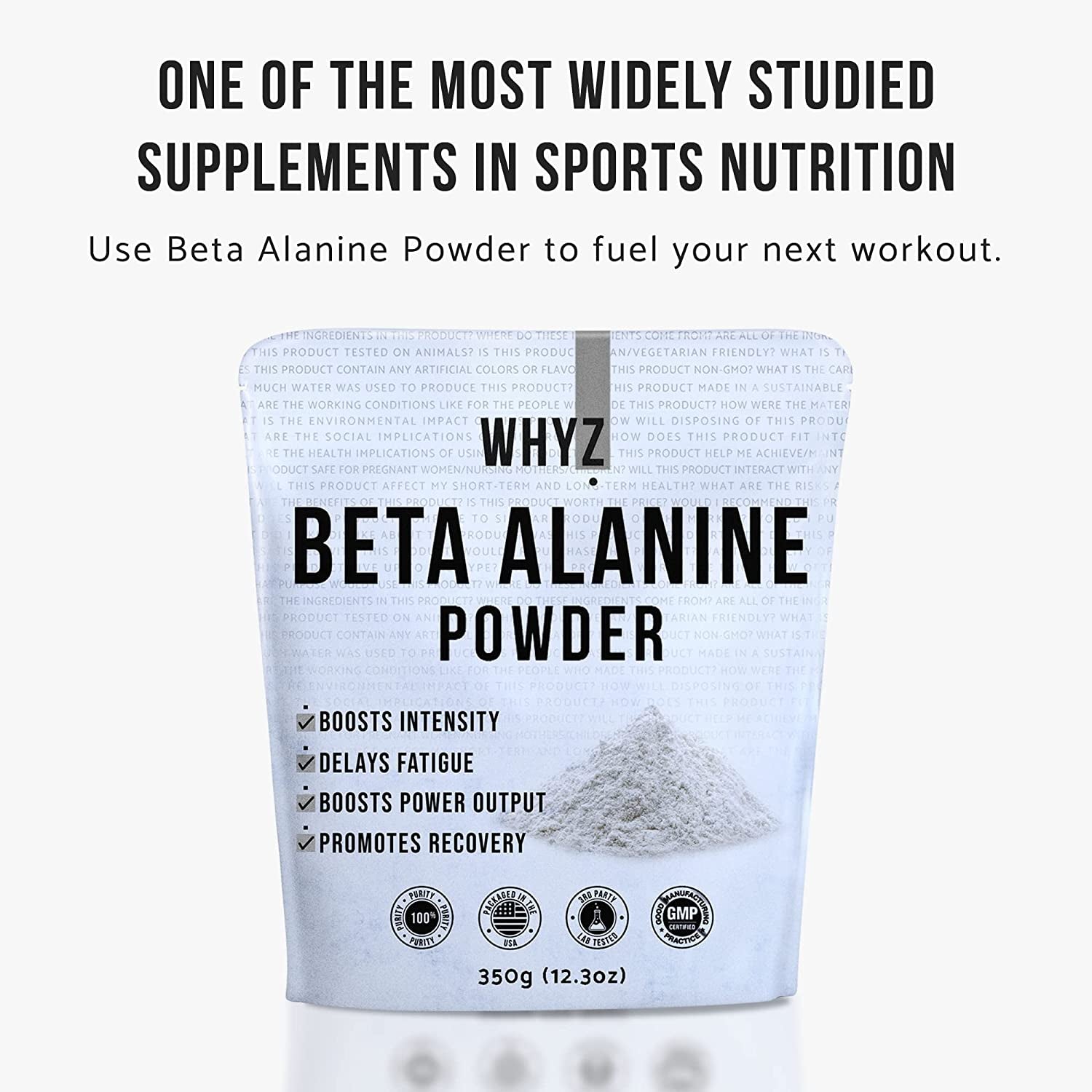 WHYZ Beta Alanine Powder 350G, Pure Beta Alanine Pre-Workout Supplement for Sustained Energy, Beta Alanine Pre Workout Powder for Men and Women, Alanine Supplement for Endurance, 467 Servings