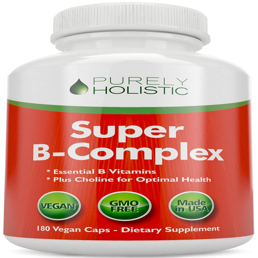 Vitamin B Complex - 8 Super B Complex Vitamins with Choline & Inositol, Vitamins B1, B2, B3, B5, B6, B8, B9 & B12 - B100 Complex - 180 Vegan Capsules - 6 Month Supply - Made in the USA