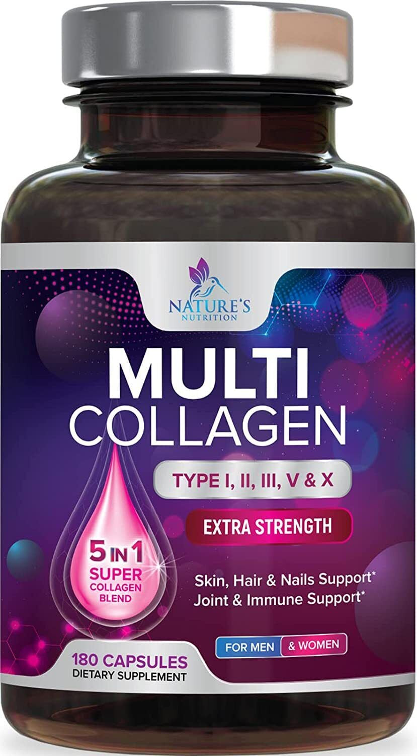 Collagen Peptides Pills 1000Mg Hydrolyzed Collagen Capsules (Types I,II,III,V,X) Size: 180 Capsules