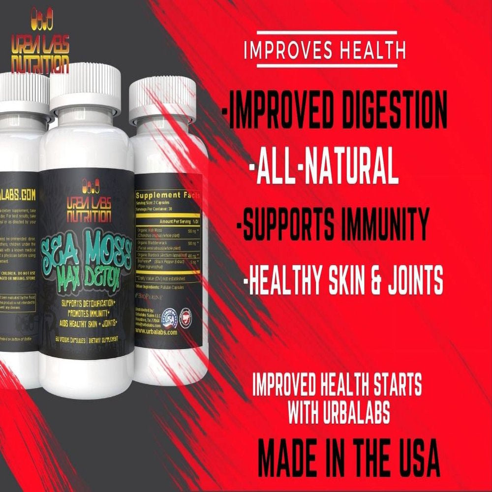 Urbalabs Sea Moss Max Blast Detox Organic Sea Moss Advanced Nootropic Brain Support Gut Cleanse Immunity Increase Energy Levels