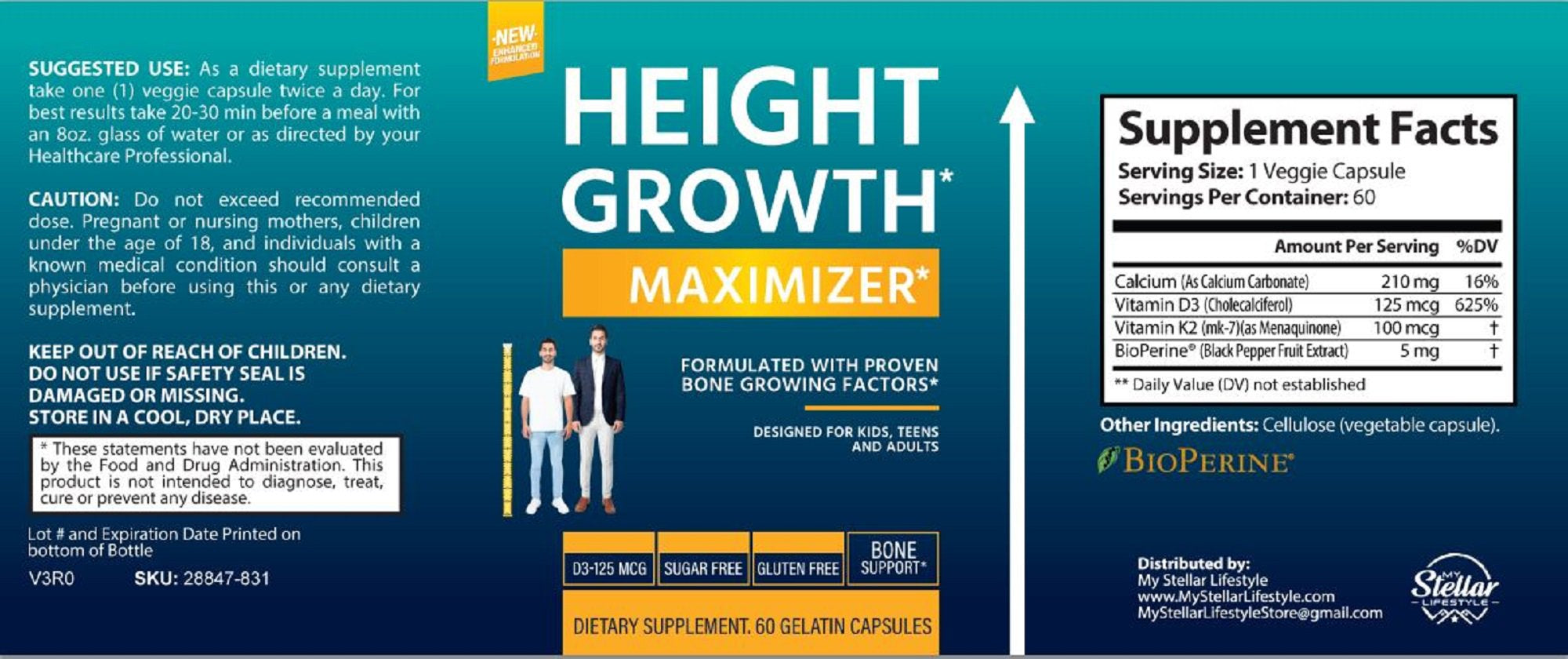 5 Pack Height Growth Maximizer - Bone & Joint Health- 60 Capsules X5