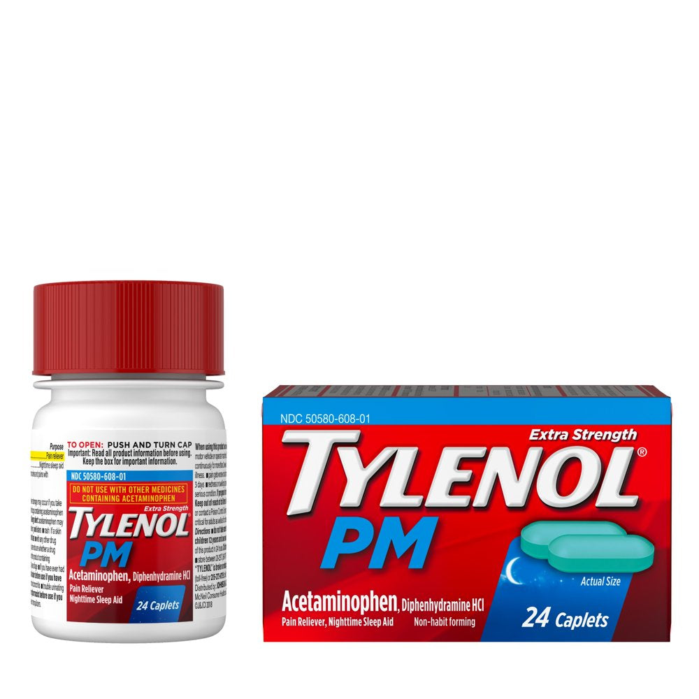 Tylenol PM Extra Strength Pain Reliever & Sleep Aid Caplets, 24Ct