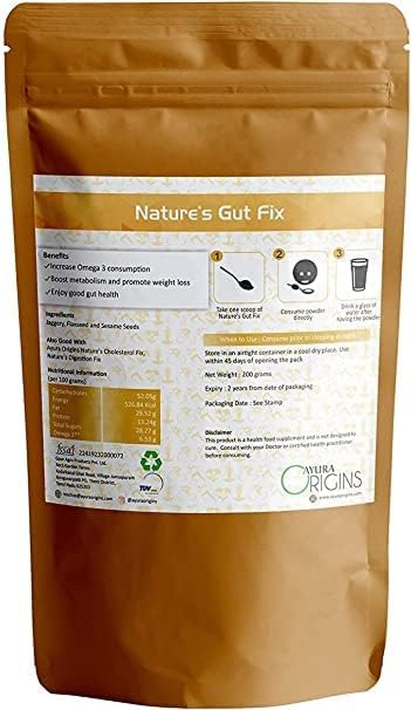 MIYUU AYURA Origins Nature’S Gut Fix, Powder, Made with Flaxseed and Jaggery, Herbal Supplement to Improve Digestion and Help Reduce Irritable Bowel Syndrome, 200 Grams, 40 Servings