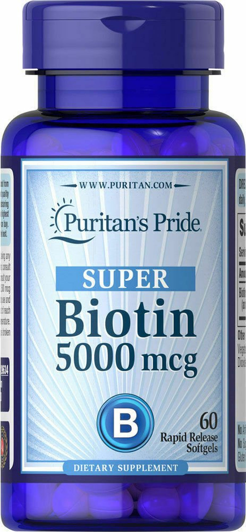 2 Pack Puritans Pride Biotin 5,000 Mcg 60 Softgels Skin Hair Nails