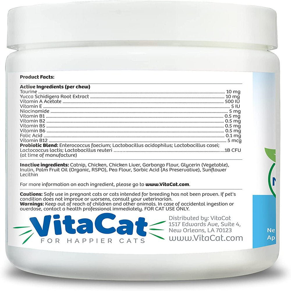 Vitacat Daily Multivitamin & Probiotics Cat Chews | Natural Supplement for Cats with Omega 3 | 90 Chicken Flavored Soft Chews | Made in the USA