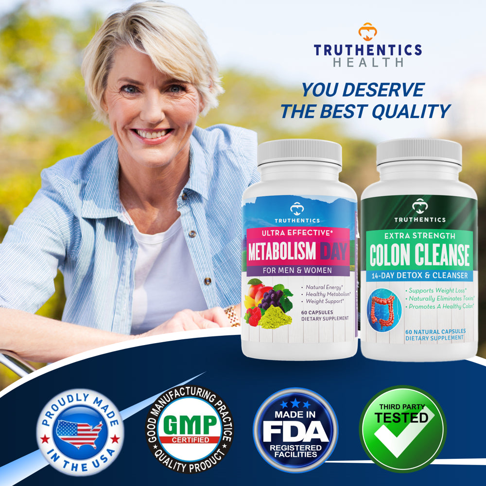 Truthentics Metabolism Booster for Weight Loss plus Colon Cleanse Bundle - Boost Energy & Metabolism, Appetite Control, Flush Toxins - 60 Capsules Each