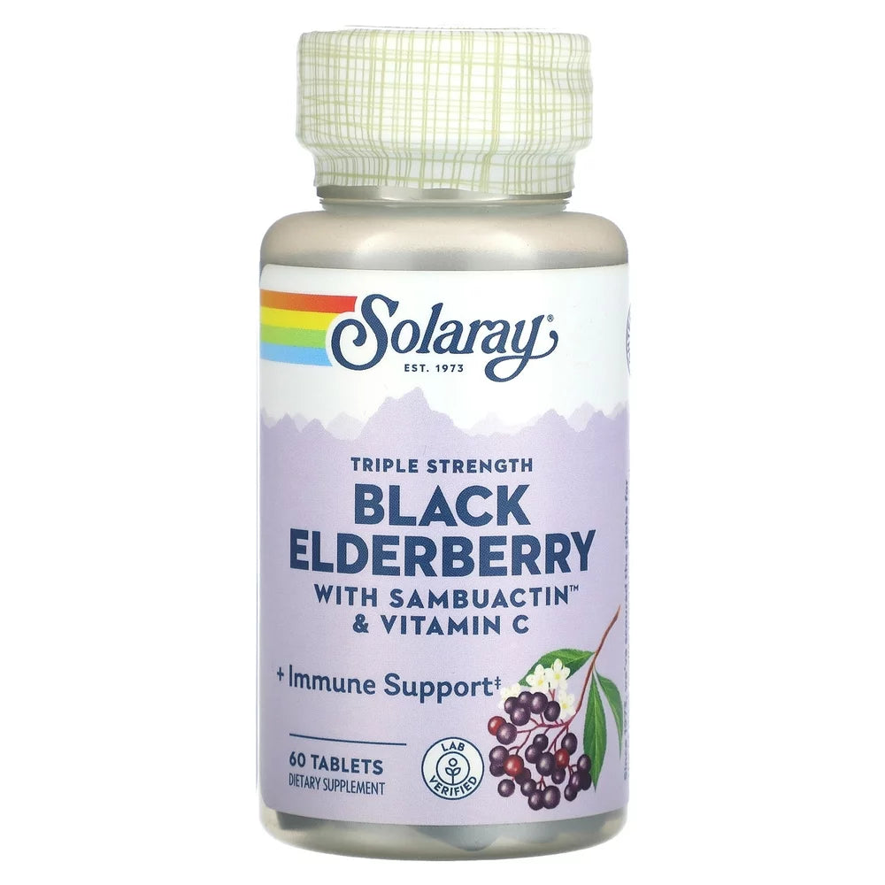 Solaray Triple Strength Black Elderberry with Sambuactin & Vitamin C, 60 Tablets