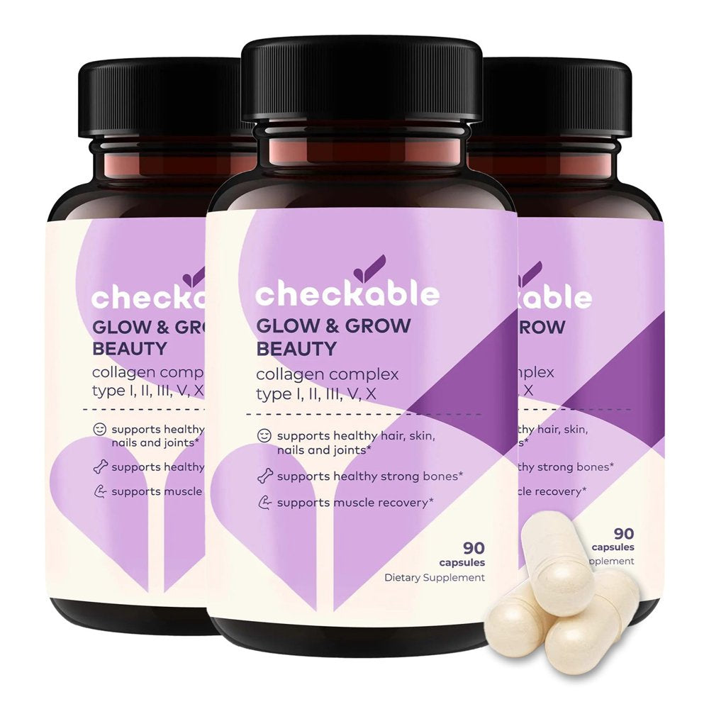 Checkable® Collagen Complex Supplements - Hair, Skin, Nails, Joints, Bones, and Muscle Support - with Natural Collagen Type I, II, III, V, and X (1500 Mg) - 270 Capsules