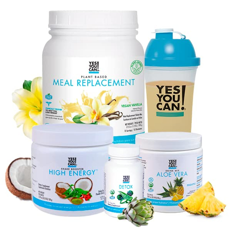 Yes You Can! Detox plus Kit (Meal Replacement Vegan Vanilla, Aloe Vera Pineapple) - Complete Meal Replacement Powder, High Energy Shake Booster, Aloe Vera Detox Supplement, Health Transformation