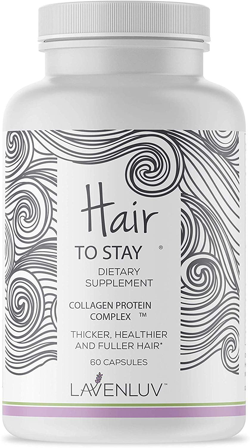 Lavenluv Hair to Stay Kosher Collagen Protein, Biotin and Vitamins Complex for Thicker, Healthier and Fuller Hair - Prevents Hair Loss, Treats Thinning, Dry and Brittle Hair - 60 Capsules