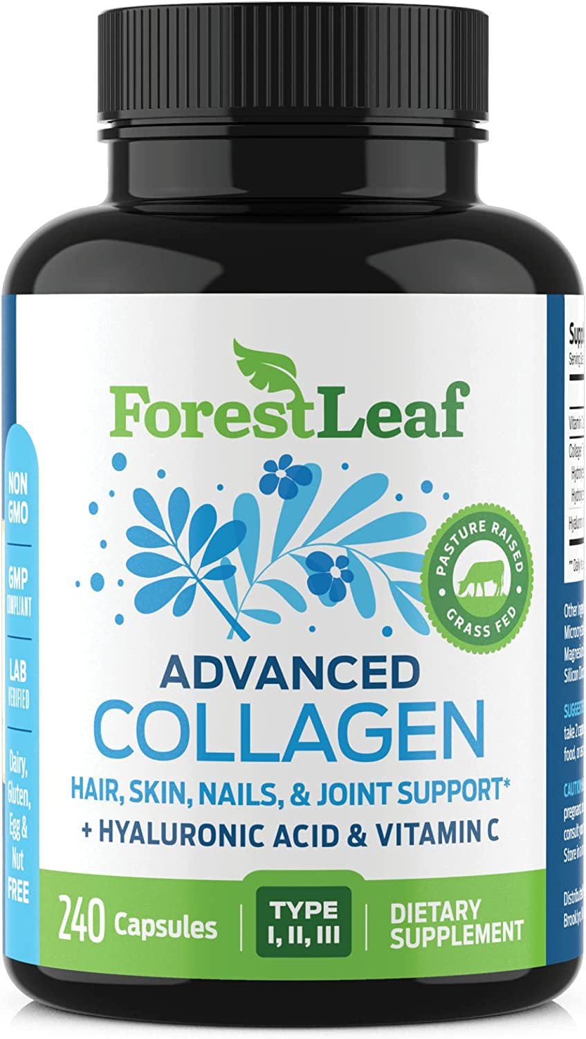 Forest Leaf Collagen Pills Collagen Peptides with Hyaluronic Acid & Vitamin C, 240-Count