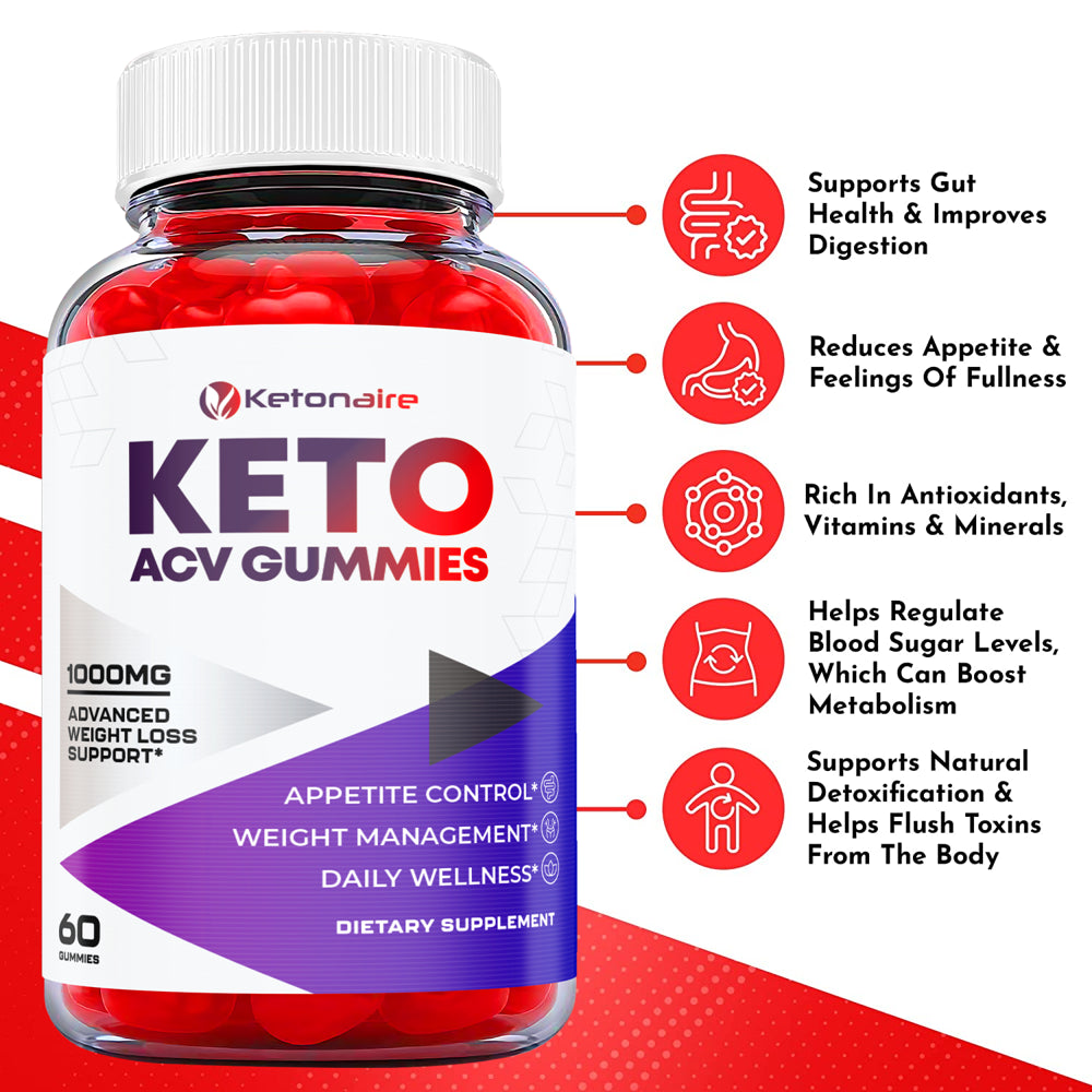 (3 Pack) Ketonaire Keto ACV Gummies - Supplement for Weight Loss - Energy & Focus Boosting Dietary Supplements for Weight Management & Metabolism - Fat Burn - 180 Gummies