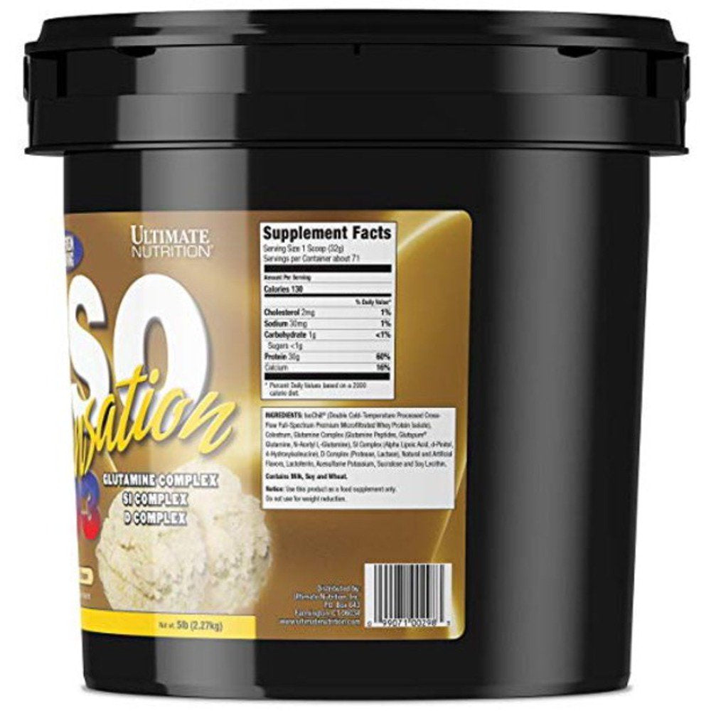 Ultimate Nutrition Iso Sensation 93 with Glutamine ,Whey Protein Isolate Powder-30 Grams of Protein-5Lb