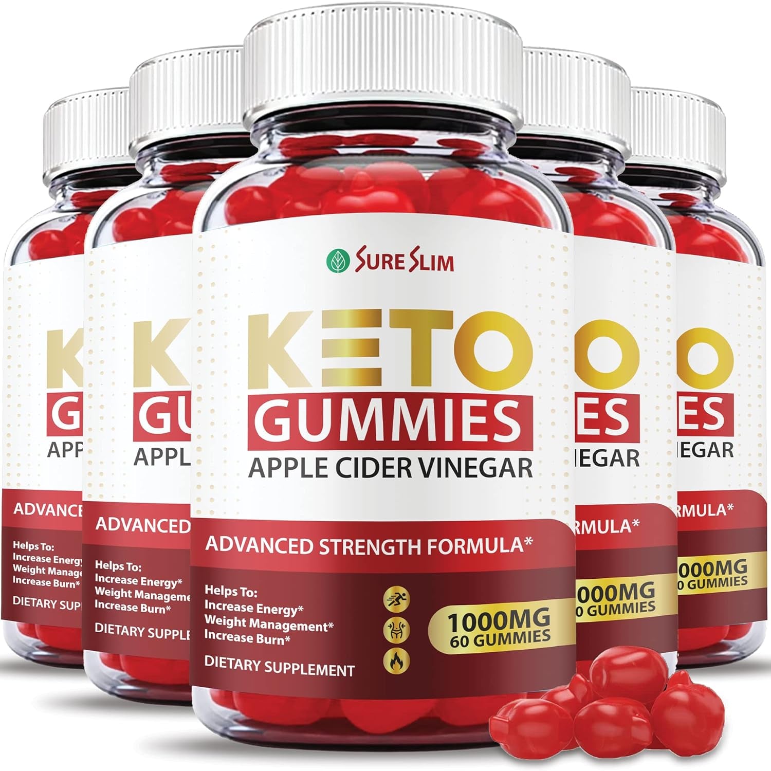 (5 Pack) Sure Slim Keto Gummies - Vegan, Non GMO Official Formula - Sure Slim ACV Keto Gummies with Apple Cider Vinegar 1000Mg, Sureslim Keto Gummies with Beet Root Juice, Pomegranate (300 Gummies)