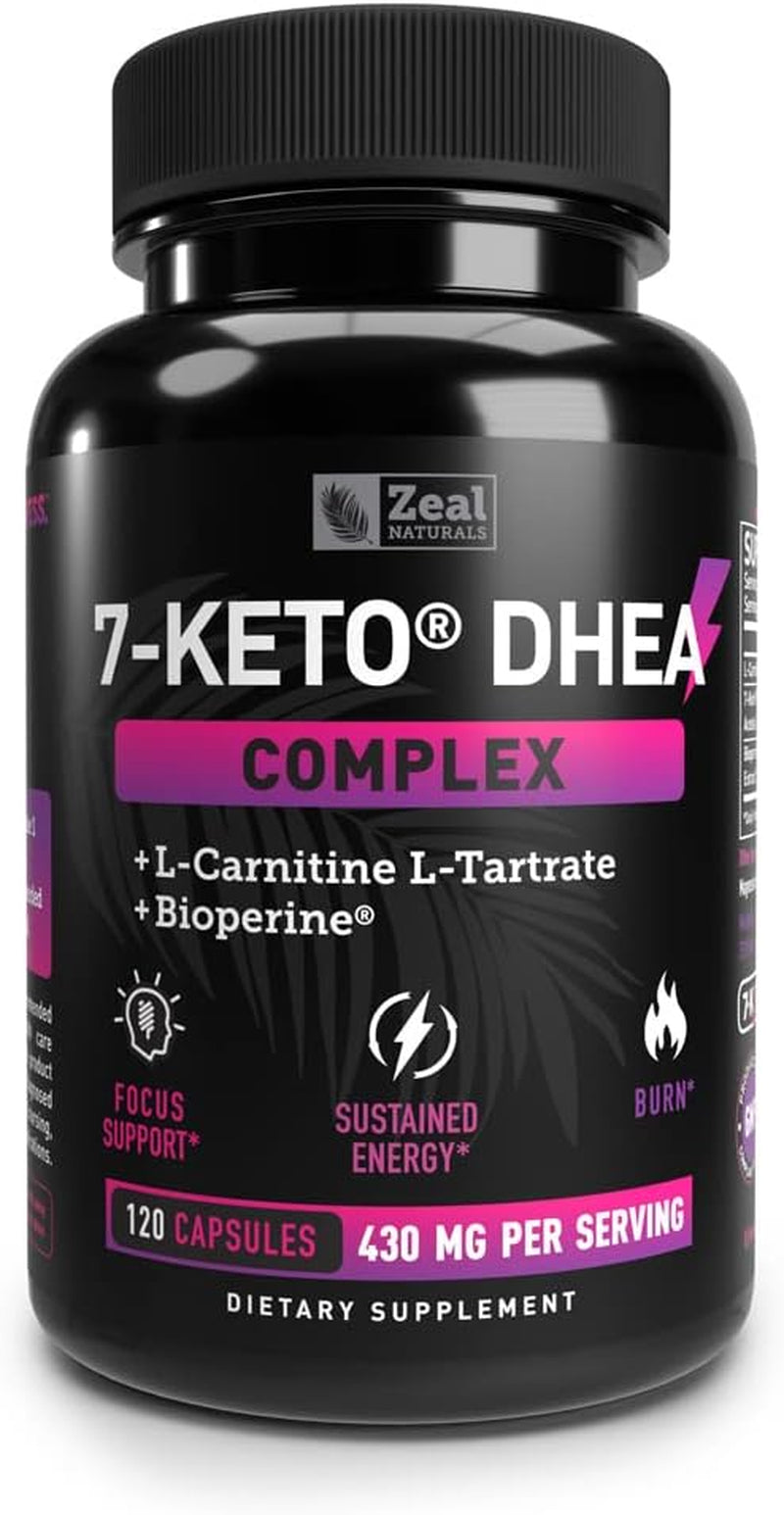 Zeal Naturals 7-Keto DHEA Complex with L-Carnitine & L-Tartrate | + Bioperine | Energy & Focus Support, Burn | 430Mg per Serving | 4-Month Supply