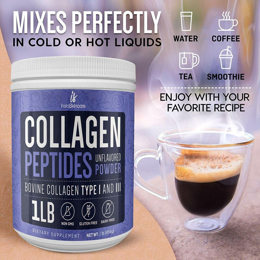 Collagen Peptides Powder Hydrolyzed Protein Types 1&3 Anti-Aging Supplement 1 LB