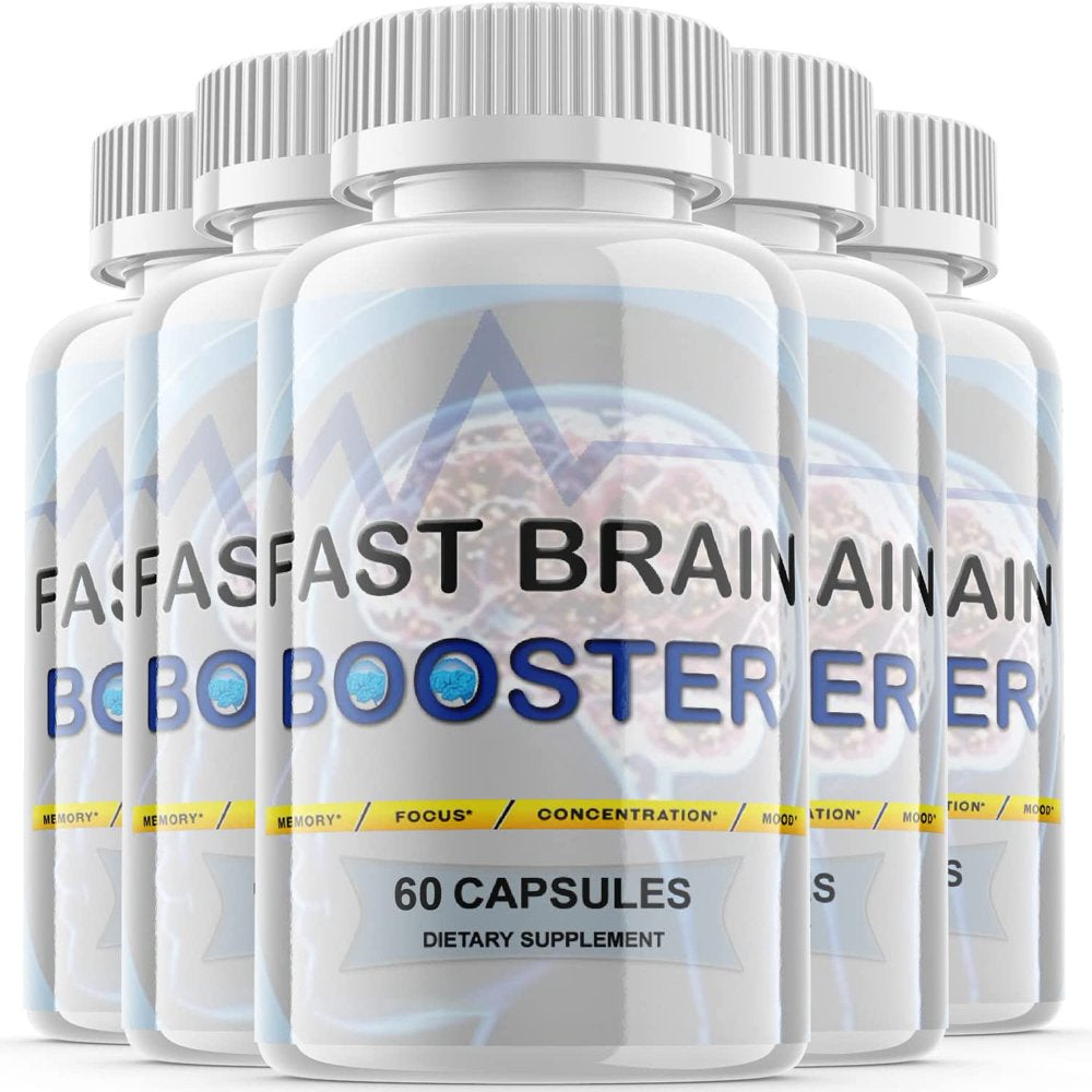 (5 Pack) Fast Brain Booster - Dietary Supplement for Focus, Memory, Clarity, & Energy - Advanced Cognitive Support Formula for Maximum Strength - 300 Capsules