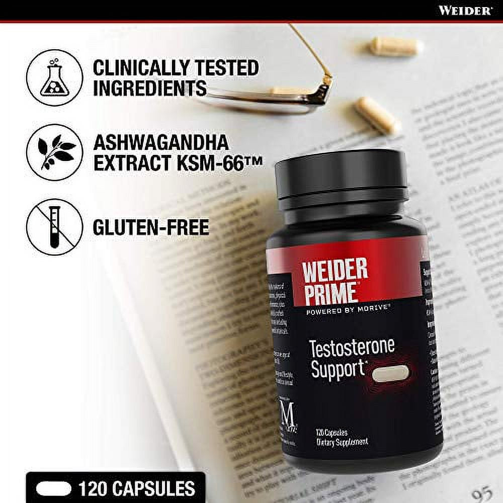 Weider Prime Testosterone Supplement for Men, Healthy Testosterone Support to Help Boost Strength and Build Lean Muscle, 120 Capsules