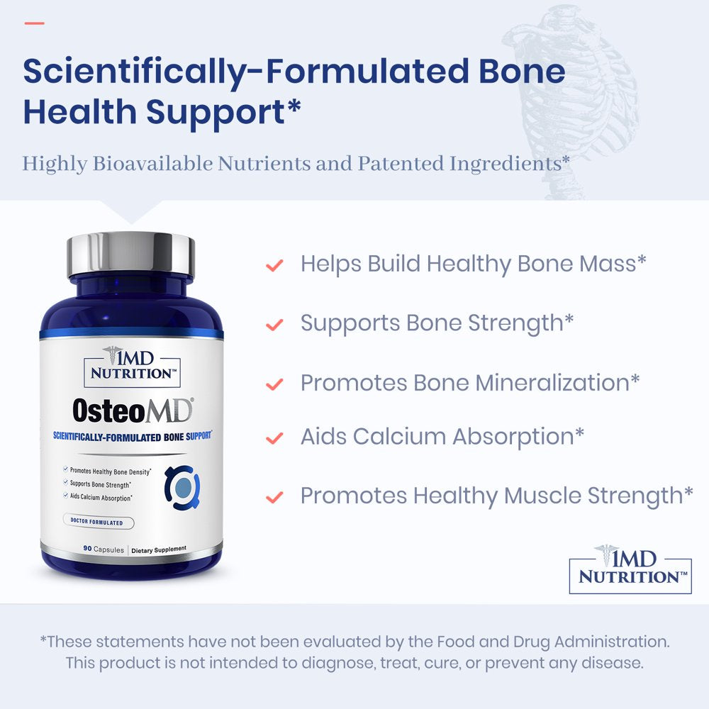 1MD Nutrition Osteomd for Comprehensive Bone Support | with Calcium Hydroxyapatite, Vitamin D3 & K2 | 90 Capsules