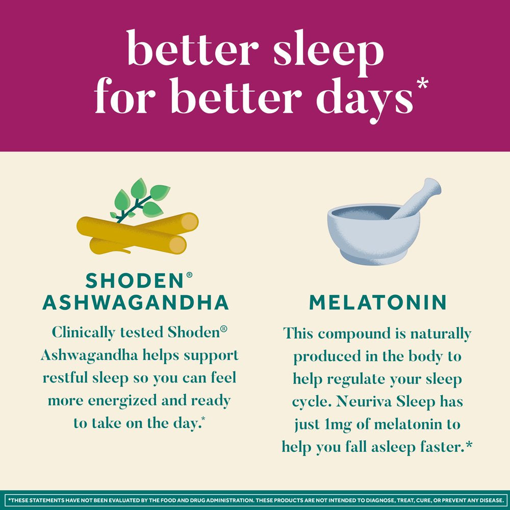 Melatonin & Ashwagandha Sleep Support Supplement - Neuriva Sleep (30 Count), Nightly Sleep Support Supplement, Clinically Tested Ashwagandha, Helps You Fall Asleep Fast & Wake up Feeling Recharged*