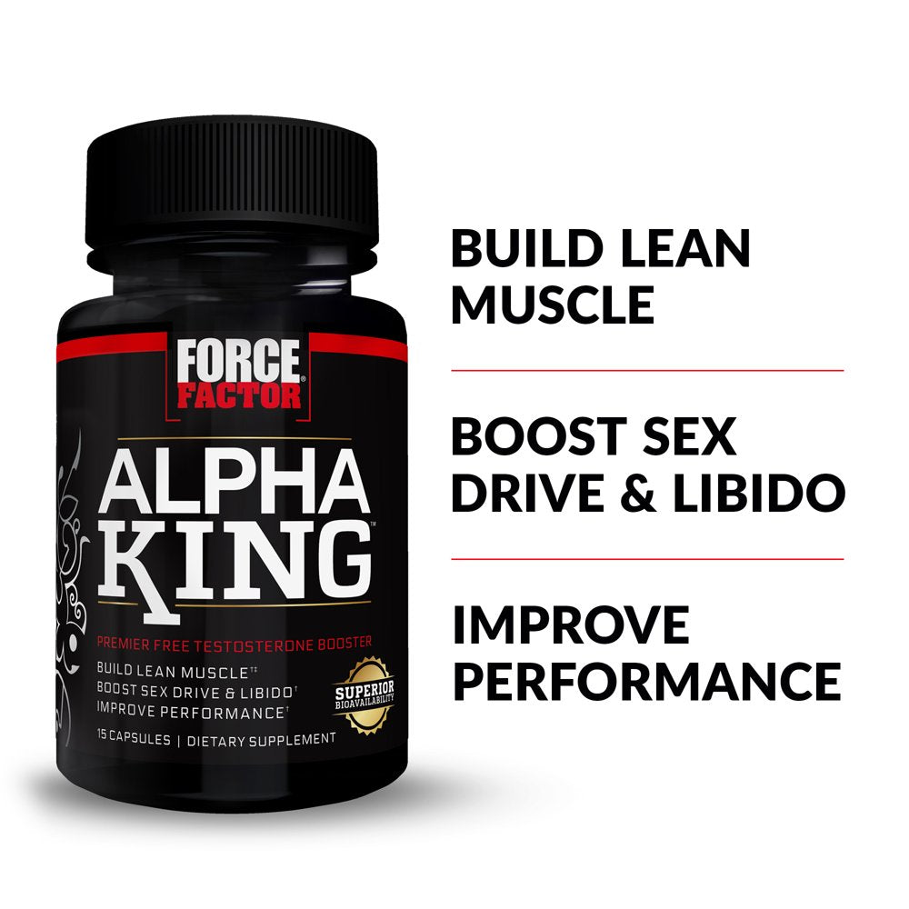 Alpha King Total Testosterone Booster Supplement for Men with Fenugreek Seed, Black Maca, and Tribulus to Build Lean Muscle, Boost Libido, and Improve Performance, Force Factor, 15 Capsules