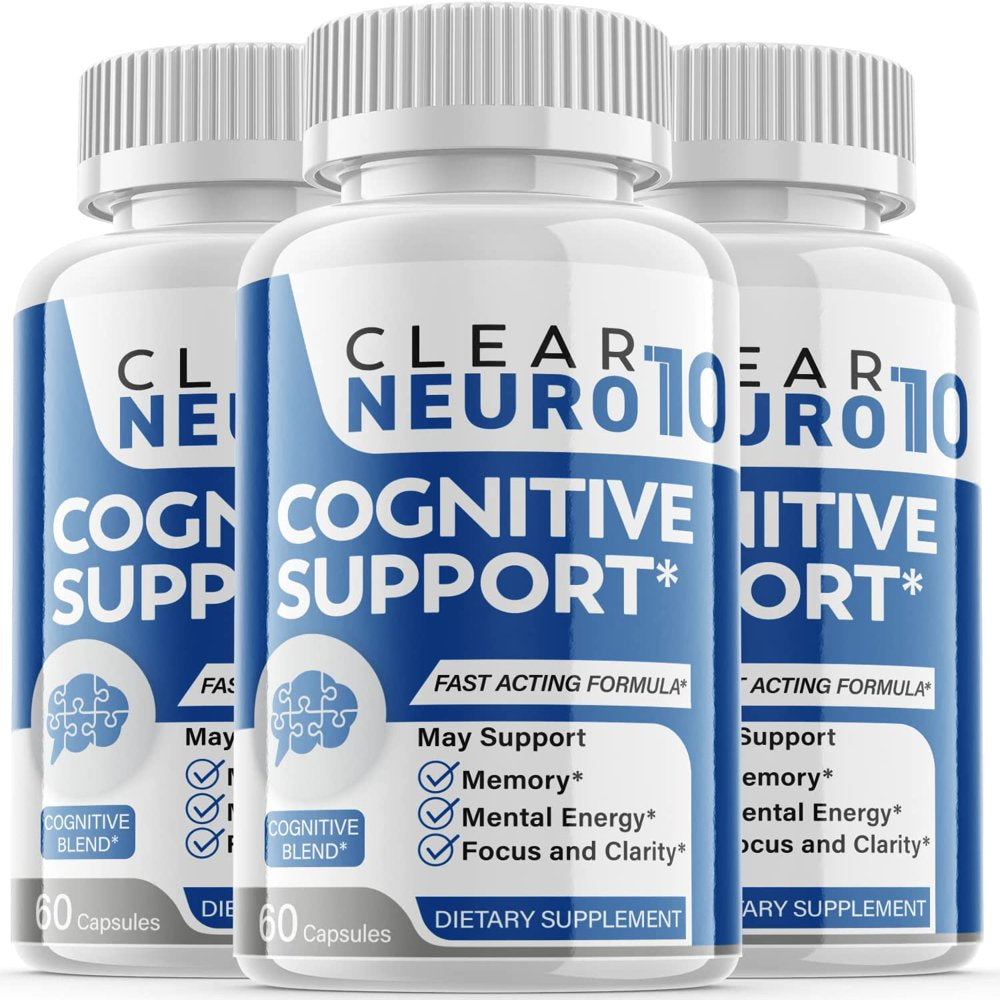 (3 Pack) Clear Neuro 10 - Nootropic Memory Booster Dietary Supplement for Focus, Memory, Clarity, & Energy - Advanced Cognitive Support Formula for Maximum Strength - 180 Capsules