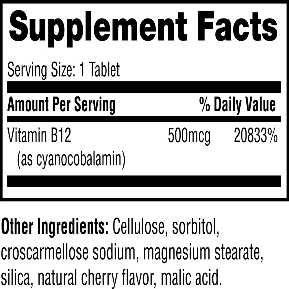 Twinlab B12 Dots - Vegetarian Vitamin B12 Sublingual Natural Energy Pills - B12 Vitamins for Nerve & Brain Health, Energy Boost & More - Vitamin B 12 500 Mcg, Cherry Flavor 250 Lozenges (Pack of 2)