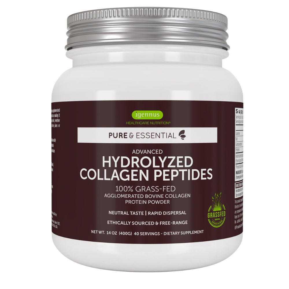 Igennus Advanced Hydrolyzed Collagen Peptides, 100% Grass Fed Bovine Collagen Protein Powder, Easy Mix, 40 Servings