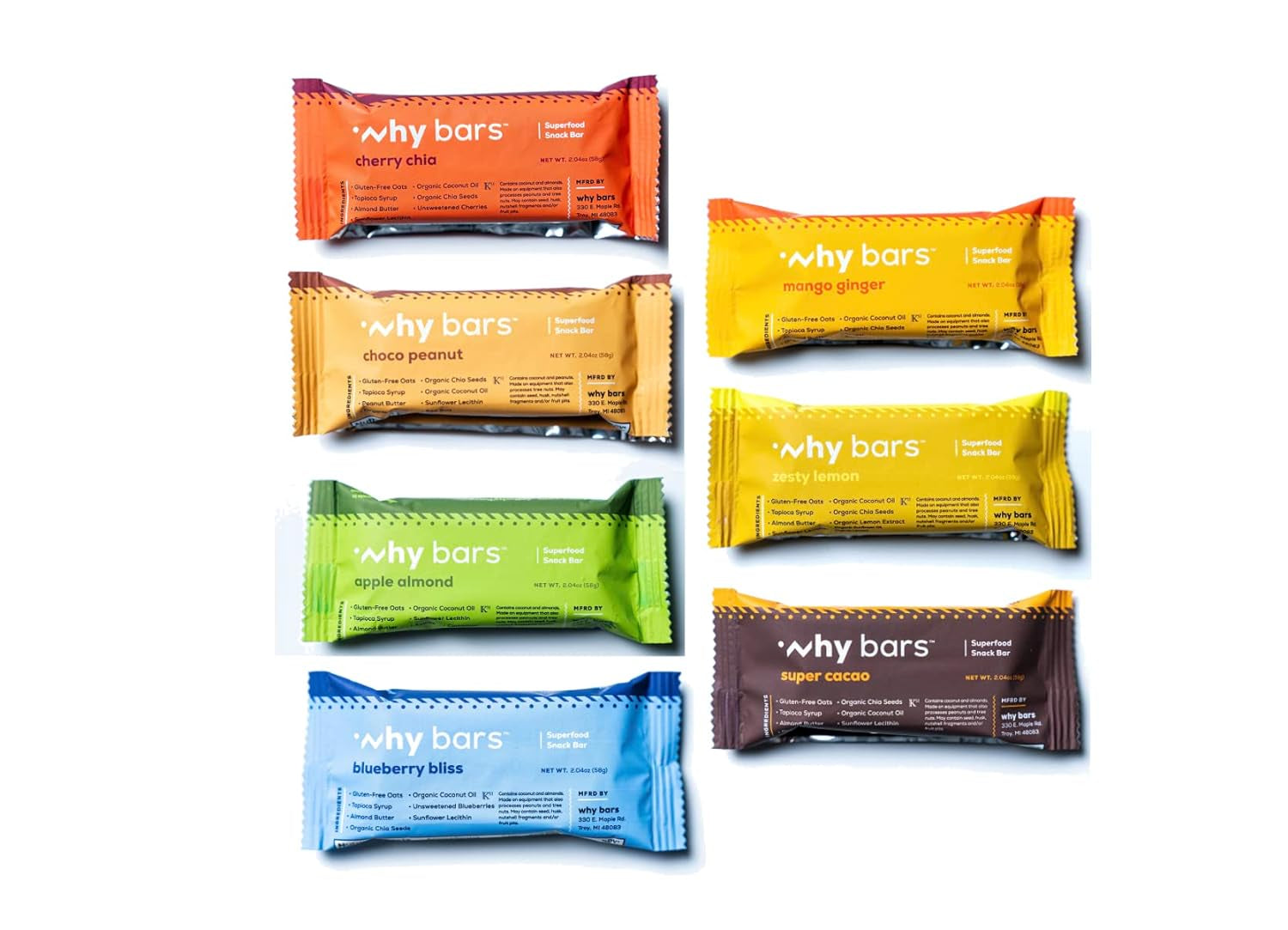 Why Bars, Protein Bars, Variety Pack, 2.04 Ounce Bars (Pack of 7 Protein Bars) - Protein Bar Superfood, Gluten Free, Non GMO, Organic, Vegan, Simple Ingredients