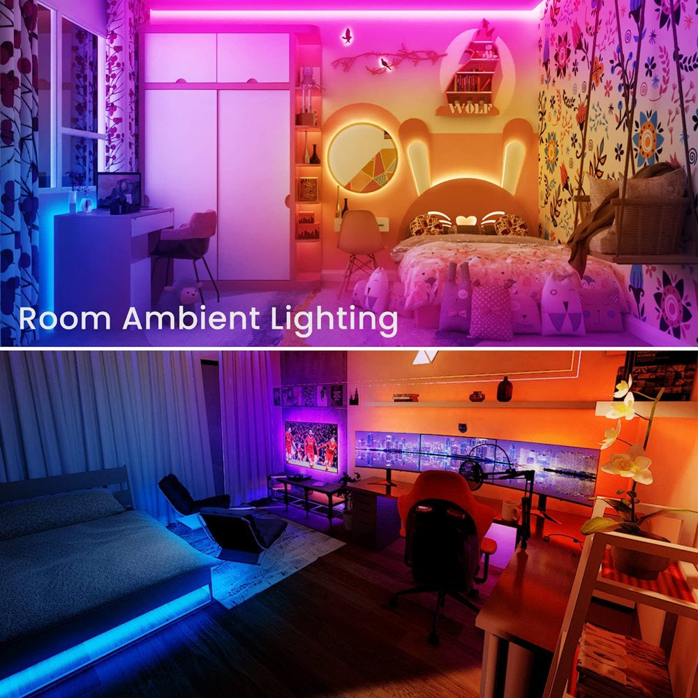 50FT/15M Strip Lights, 5050 SMD Music Sync LED Lights Strip, Smart RGB 16 Million Color Changing LED Lights with 44-Key Remote, Bluetooth APP Control & Mic for Bedroom Room Party TV DIY